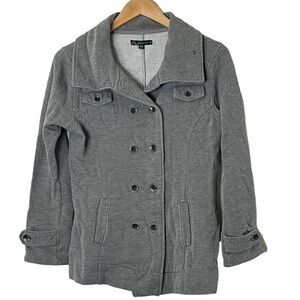 Ezekiel | Double Breasted gray hooded cotton blend jacket size extra sma…